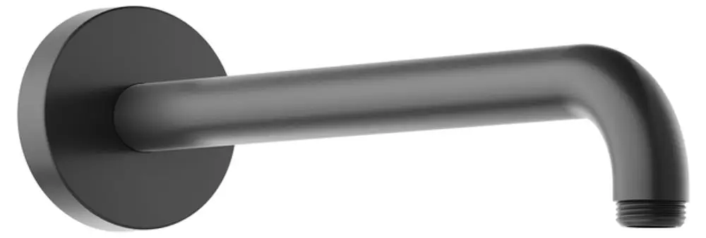 Schwarzer Brausearm von Keuco mit Wandanschluss und gebogenem Design, geeignet für die Montage in Duschen.